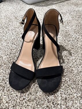 a new day Black Suede Block Heel Sandals with Ankle Strap